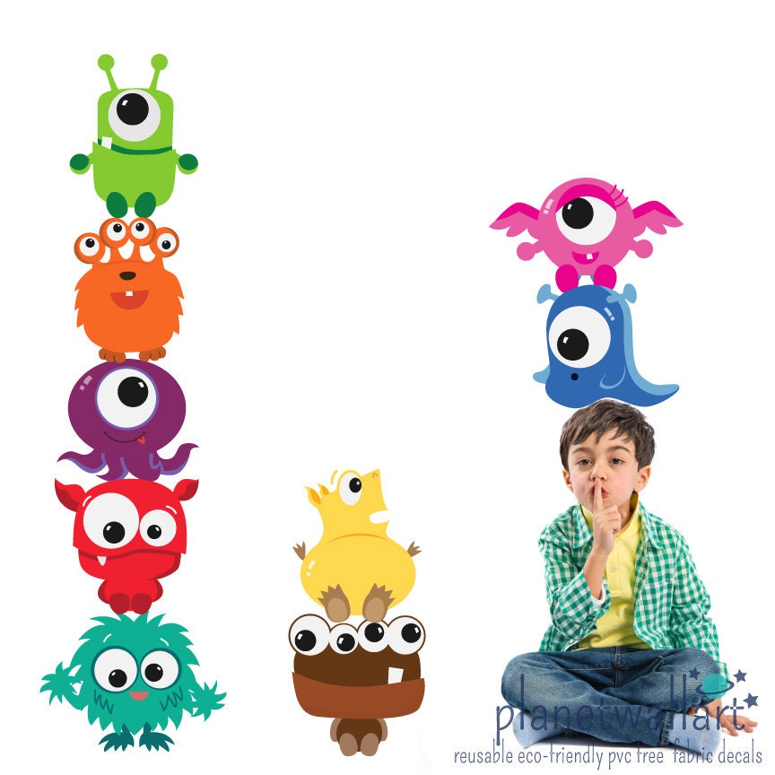 Monsters REUSABLE Decals Nontoxic Fabric Wall Decals for