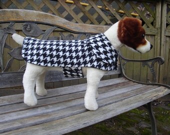 Black and White Houndstooth Fleece Coat- Size Small- 12 to 14 Inch Back Length - Or Custom Size