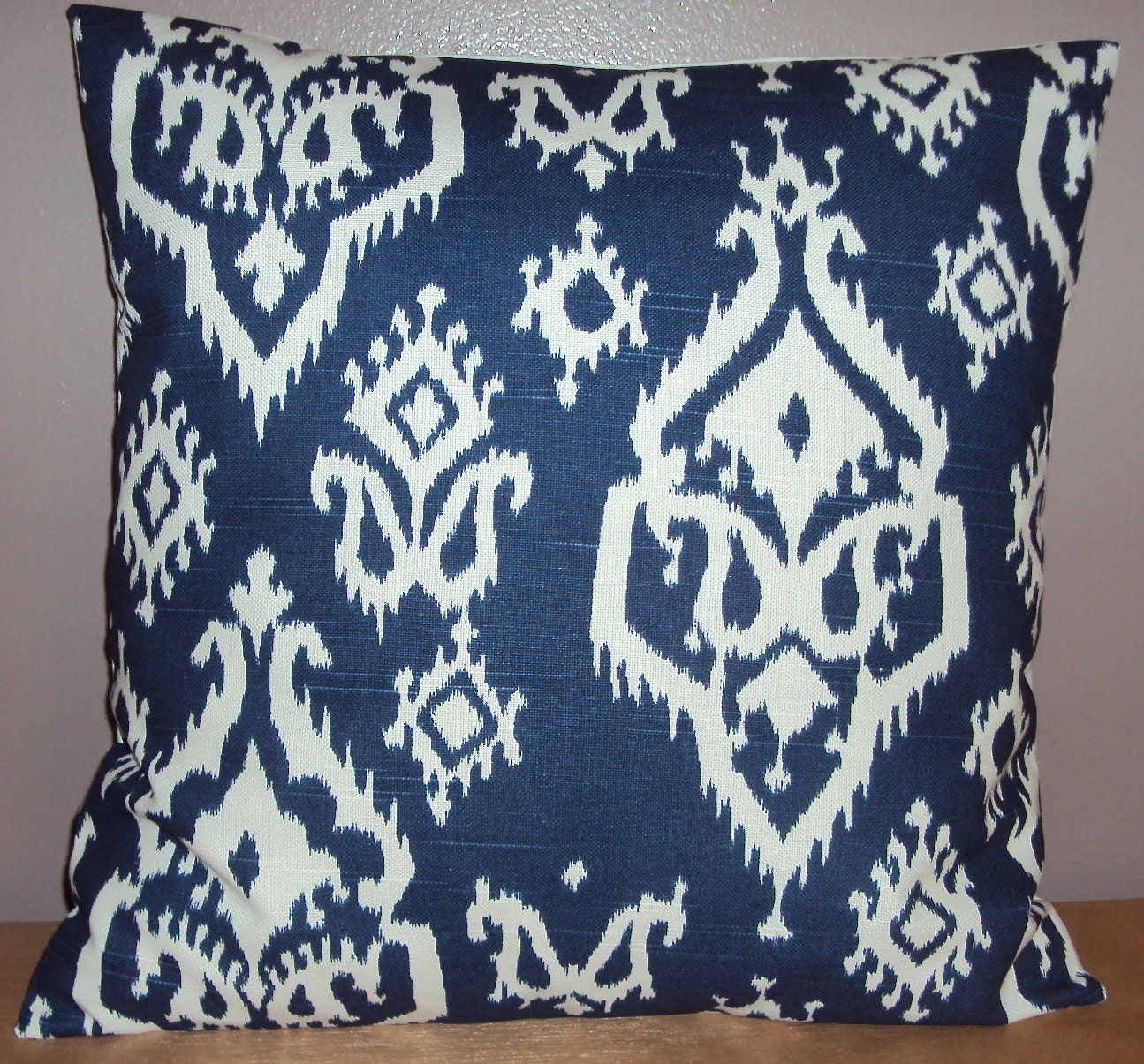 Navy Blue and White Paisley Ikat Decorative Pillow Cover