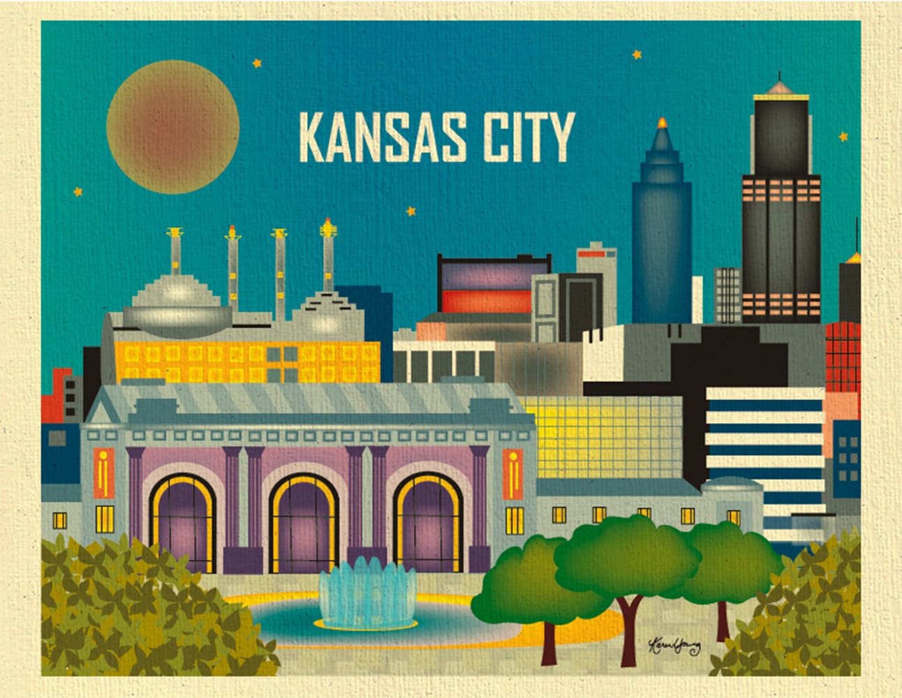 Kansas City Skyline Art Print Kansas City Wall Art Kansas