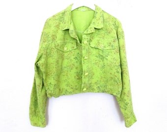 90's Floral Denim Neon Cropped Coat size - S/M