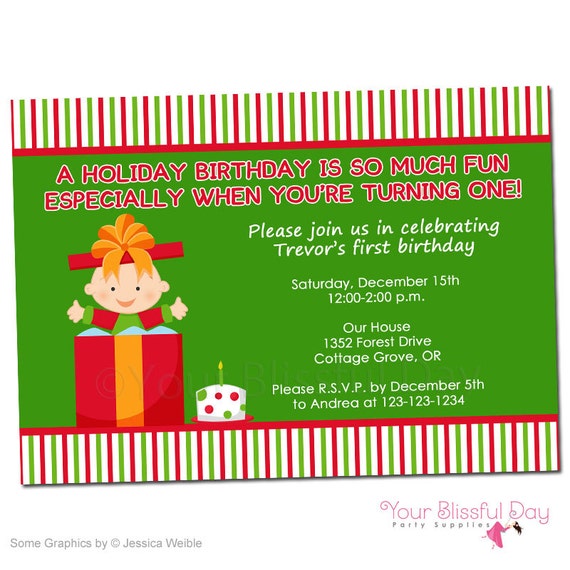 PRINTABLE Holiday Birthday Baby in Present Party Invitation Il_570xn