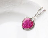 Fuchsia Glitter Heart Necklace - Valentine jewelry