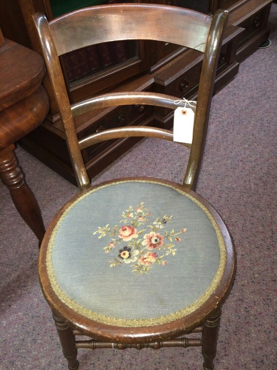 Antique Chair Walnut Chair Needlepoint Chair by RagtagStudio