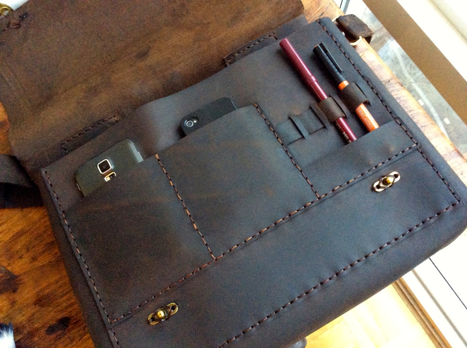 Personalized Messenger Leather Laptop Shoulder Bag 5 Pockets