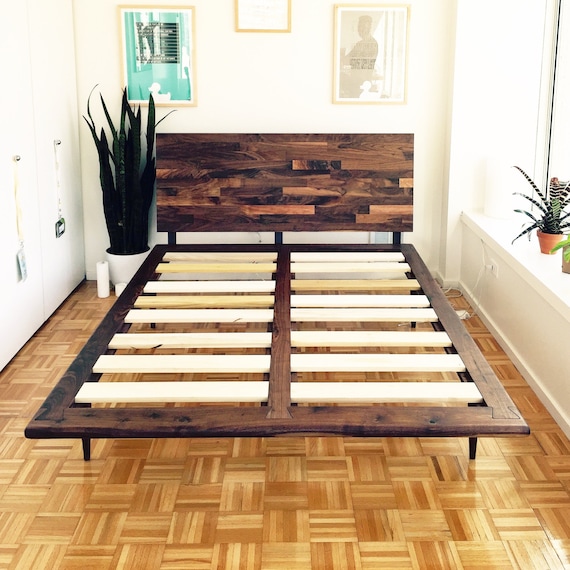 Mid Century Solid Walnut Platform Bed queen size bed king size