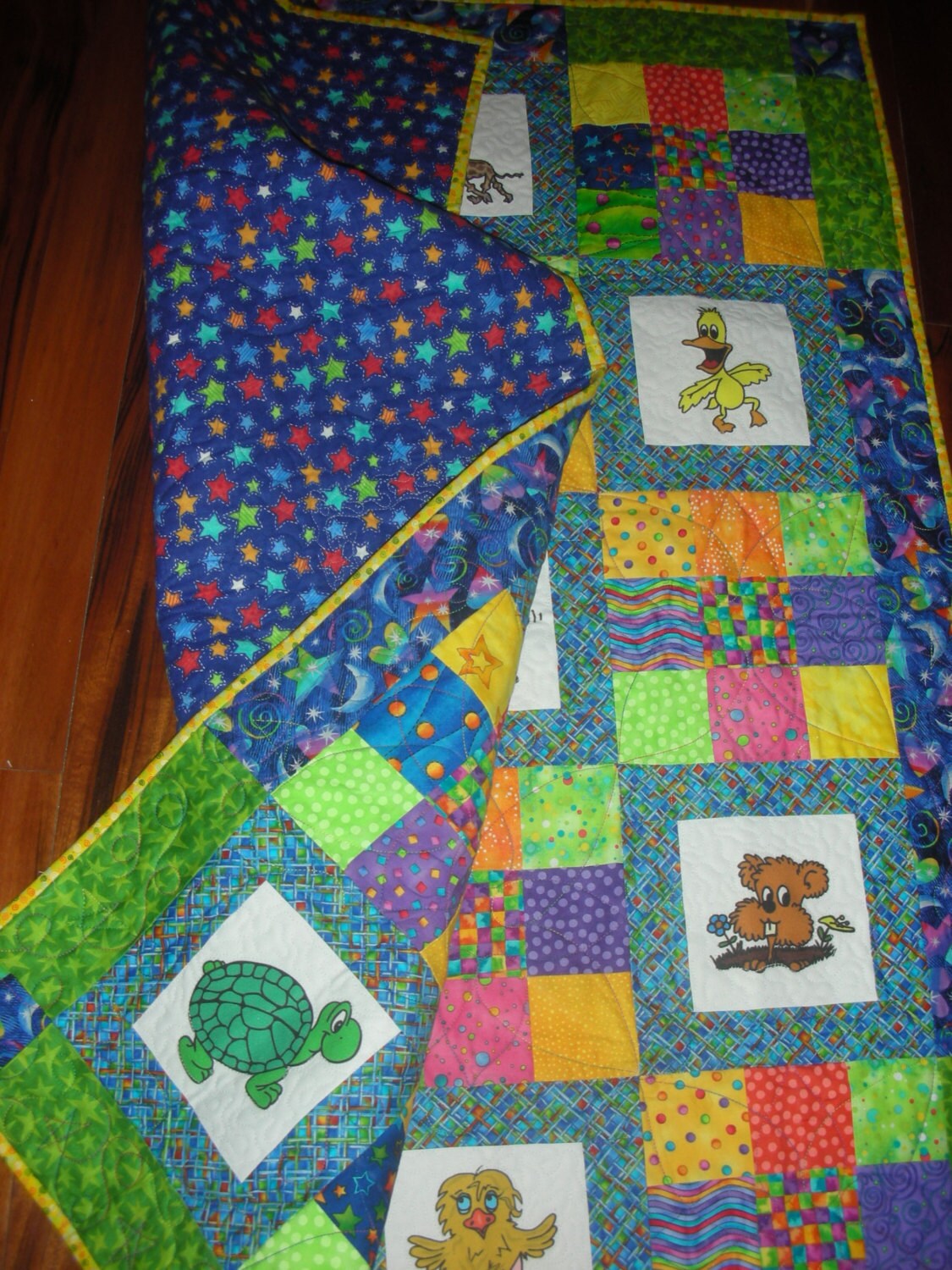 Baby boy's quilt baby boys blue quilted blanket by Pickspatches