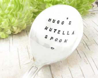 Personalized Spoon. Great Gift for the Nutella Lover. Customized with Your Name. Hand Stamped Vintage Silverware by Dazzling Dezignz. 522SP