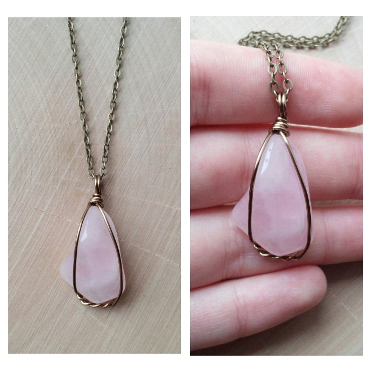 Wire Wrapped Rose Quartz Necklace By DrunkenMermaid On Etsy