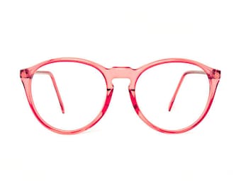 pink transparent round glasses frames - mauve red eyeglasses - 80s deadstock eyewear