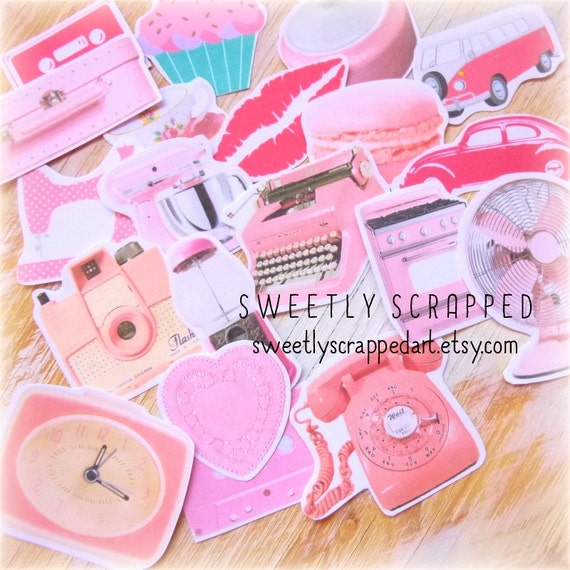 VINTAGE PINK Cut Outs ... Embellishments, Paper, Telephone, Typewriter, Clock, Cupcake and more!