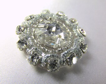Clear Silver 1 inch round Sew On Flower Rhinestone Applique for bridal, fashion, or costume decoration