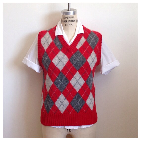 Vintage Mens Tip Top Red Argyle Sweater Vest By Xforevervintagex 2643