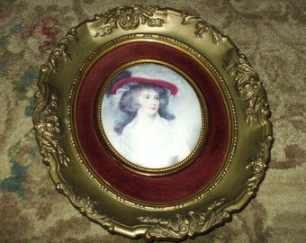 Large Cameo Creation Oval Duchess Portrait Antique Gold Ornate Victorian Frame Vintage 10" x 11 1/2"
