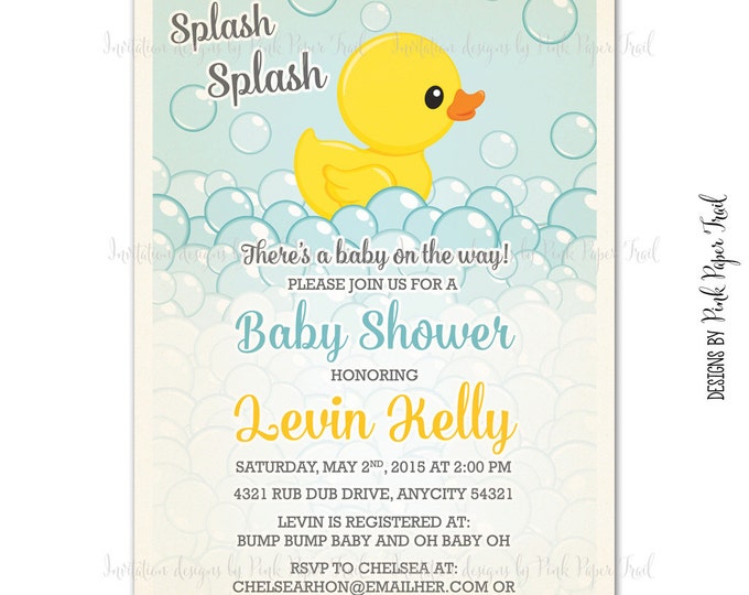 Rubber Duck Invitation, Baby Shower, Birthday, Customizable Wordings, Print Your Own