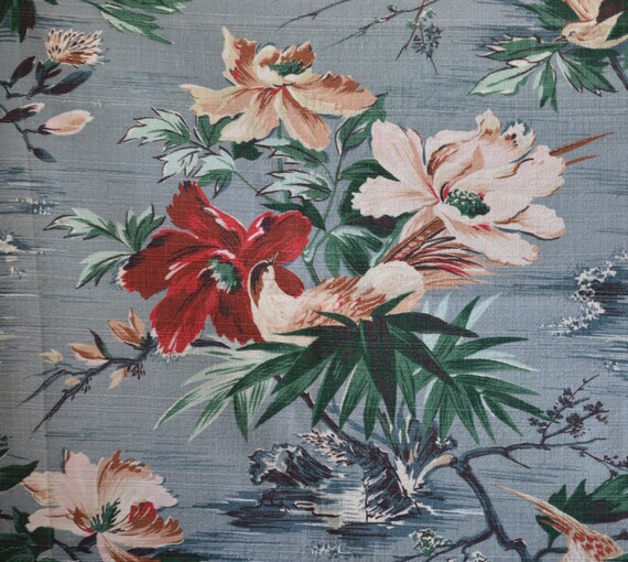 Vintage Barkcloth Fabric 1940s Tropical Barkcloth 2 by EadoVintage