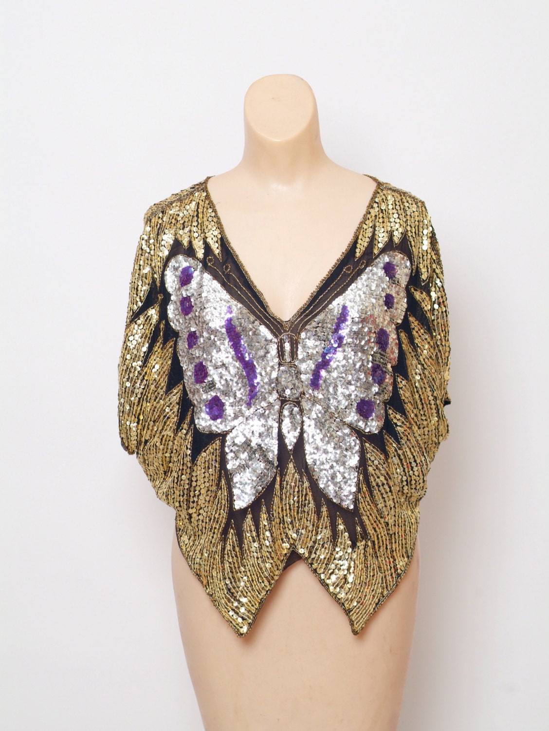 Vintage 80s Butterfly top sequinedSequined Butterfly Top