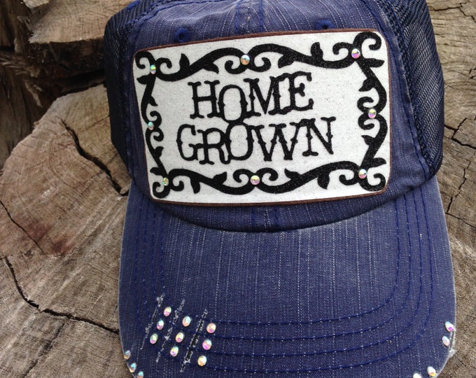 Womens Baseball Cap, Homegrown Southern, Personalized Trucker Cap, Gift for Her, Country Hat, Embellished Cap, Rhinestone Hat, Accessories