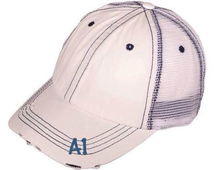 Distressed Trucker Baseball Cap, chemo cap, blank ball cap, craft supplies, mesh trucker cap, personalized cap, adjustable ladies hat