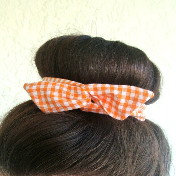 Items similar to Wire Bun Wrap, Orange Gingham Bun Wrap Top Knot Wire