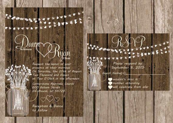 Rustic Wedding Invitation, Rustic Heart Wedding Invitation, Wood Wedding Invitaiton, Country Wedding Invitation,Custom