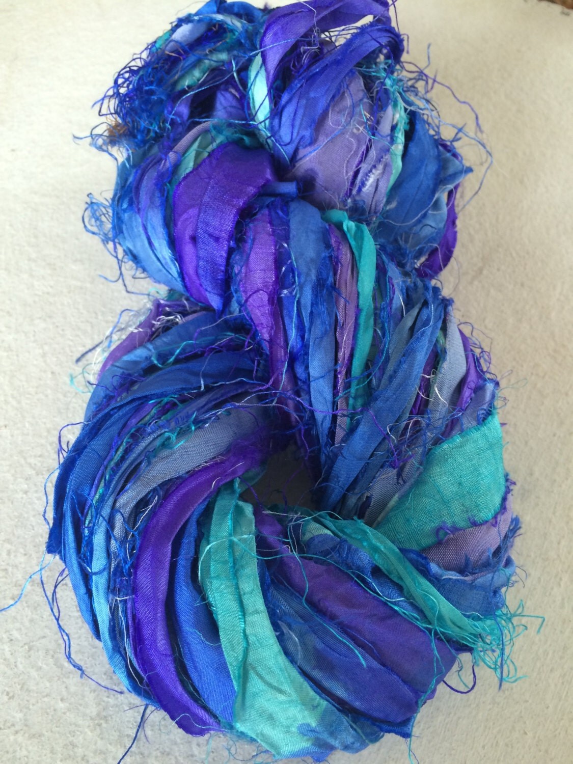 jewelry for silk making ribbon Recycled sari yarn. by ribbon. Yarnyarnyarns King's silk Blue. Art