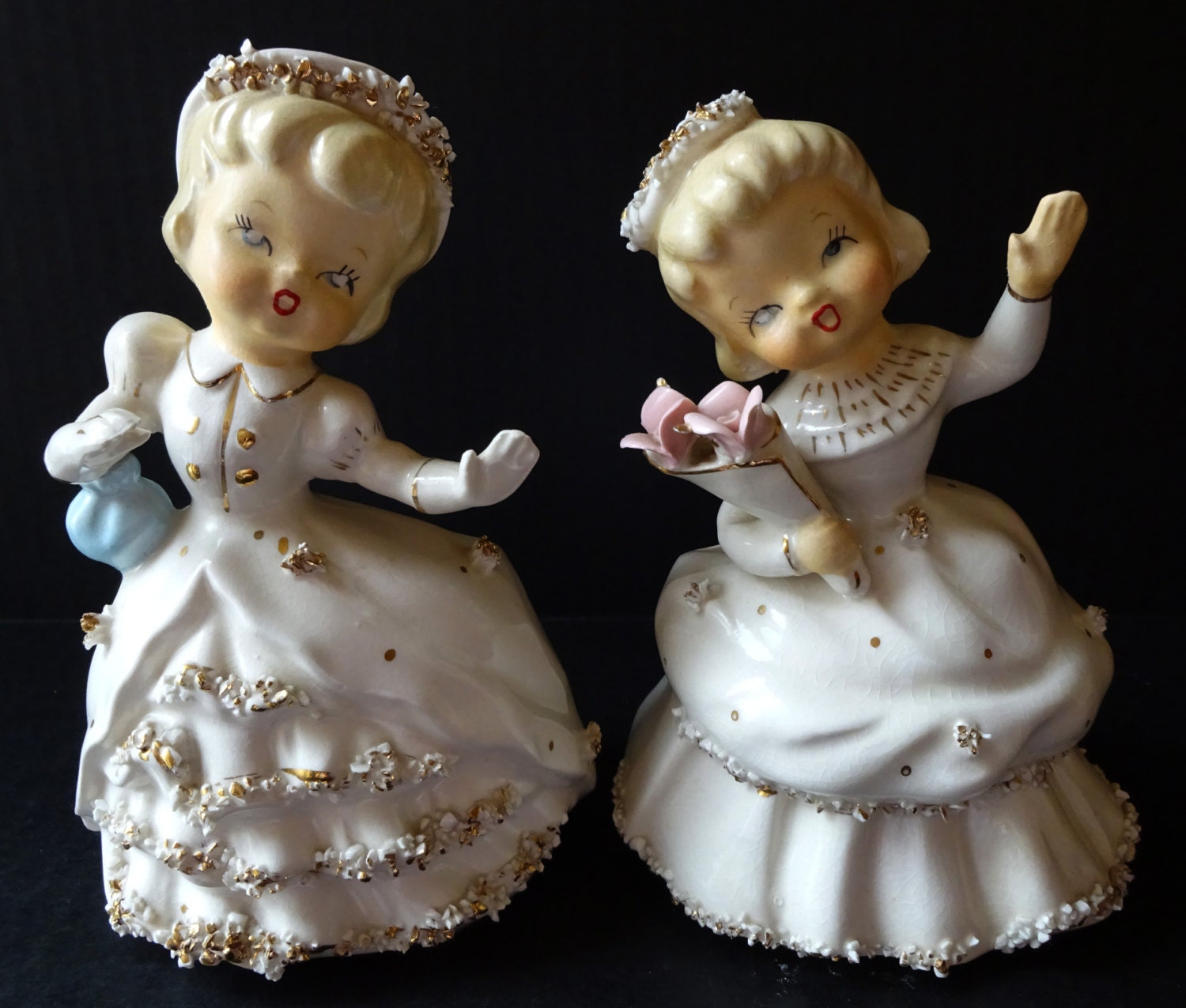 Vintage Lefton Figurines Planters set of 2 1950's women