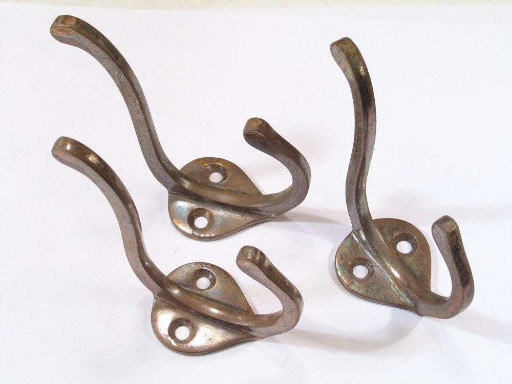 3 Vintage Brass Coat Hooks Antique Hardware by DroxDesigns