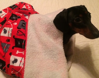 Small Dog Dachshund / Doxie Red with Square Dogs Print Snuggle Sack / Sleeping Bag FREE SHIPPING within the US