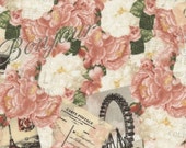 Timeless Treasures April in Paris C3561 Pink Postcards & Peonies  - Cotton Fabric