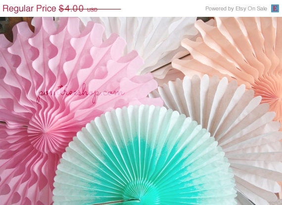 Party Decor Paper Fans .... Pick Your Colors // weddings // birthdays// party decorations // candy dessert buffet table // peach coral aqua Il_570xn