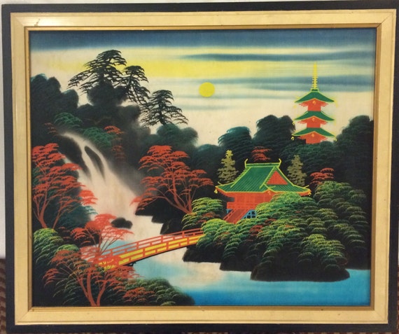 Vintage framed Japanese silk screen print by WunderkammerWells