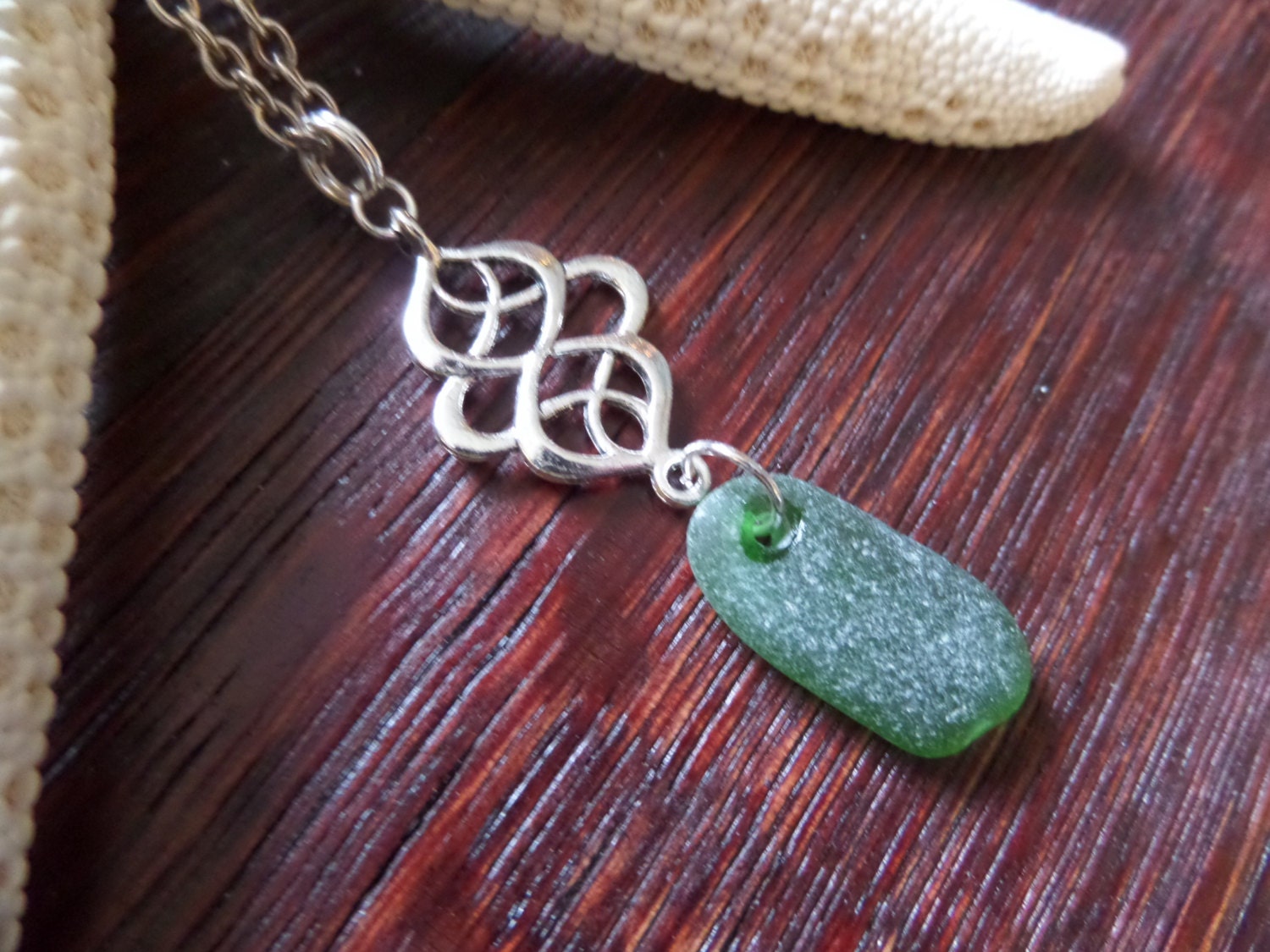 Irish Jewelry Green Sea Glass Necklace with Celtic by KiltedWoman