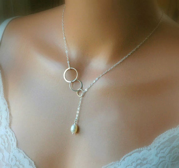 Eternity Lariat Style Necklace Pearl Lariat Necklace