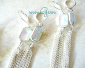 Tassel earrings, chain earrings, long, clear, ab, resin, framed crystal, rectangle, very long, 2015 trend, silver plt, wedding, bridesmaid