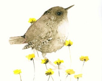 Bird Art Print from Original Watercolor Wren