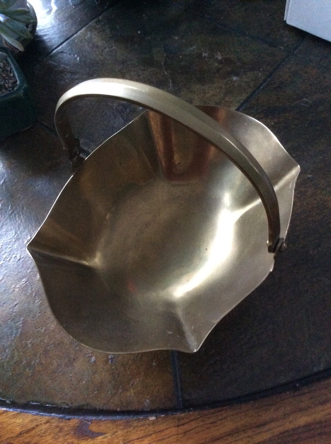 Vintage brass basket with hindged handle solid brass vintage