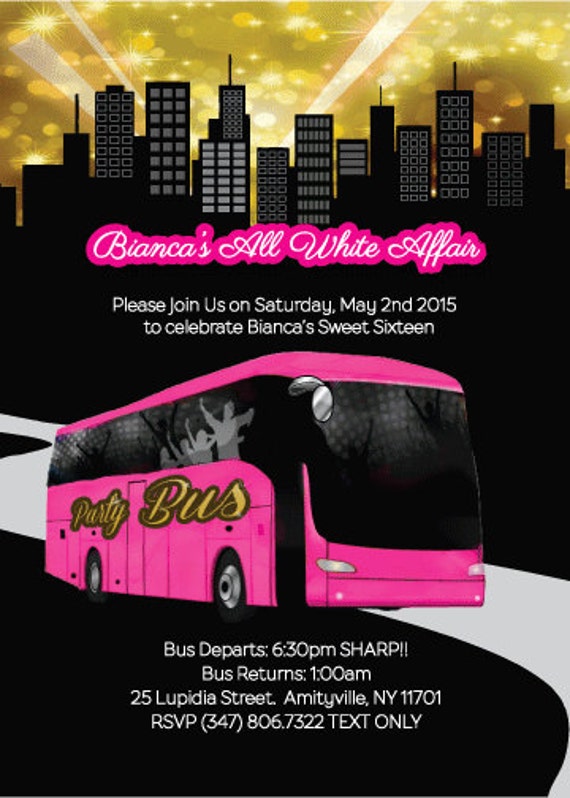 Items similar to 5 x 7 Party Bus Invitation Bachelorette Party, Prom