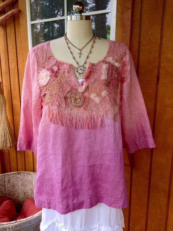 Reserved for Leslie H Linen Hippy Tunic Art to Wear Luv
