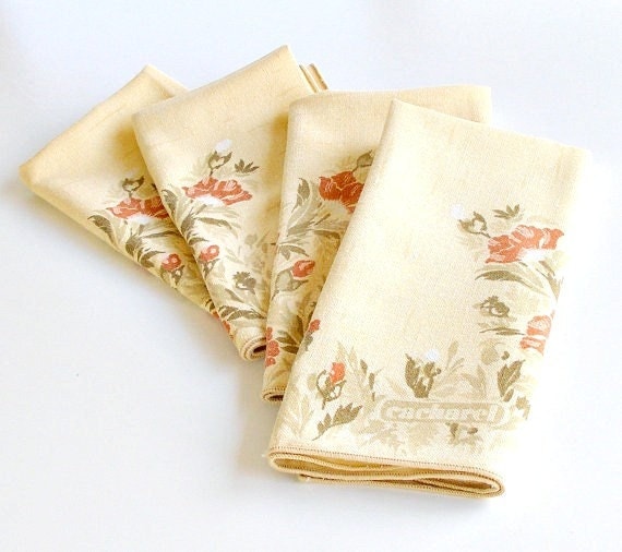 Vintage Cloth Napkins Earthtones Floral Print Set by retrogroovie