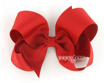 Red hair bow - Girls Hair Bow - large hair bows - girls big bows - hair bows for toddlers - big hair bows - 4 inch bows - girl hair bows 4"