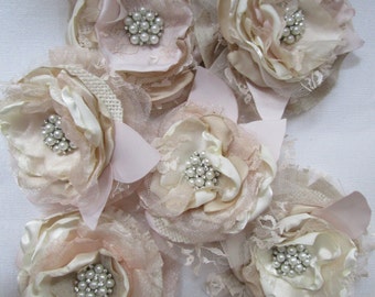 Rustic burlap flowers ivory champagne blush Set of 2 Bridal flowers Rustic wedding decoration Wholesale fabric flowers Wedding cake toppers