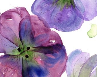 Modern Botanical Art Print, Three Pansies, Large Archival Botanical Art
