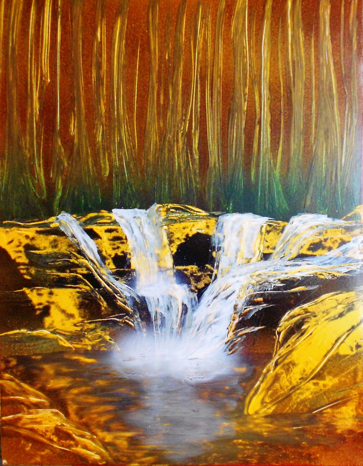Spray Paint Art Original Waterfall Forest Landscape Poster