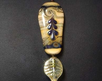 FRISKEY handmade Lampwork Glass Beads and Jewelry, Oblong Ivory Pendant Necklace