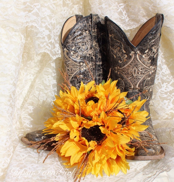 Sunflower Burlap and Lace Bouquet Silk by GypsyFarmGirl on Etsy
