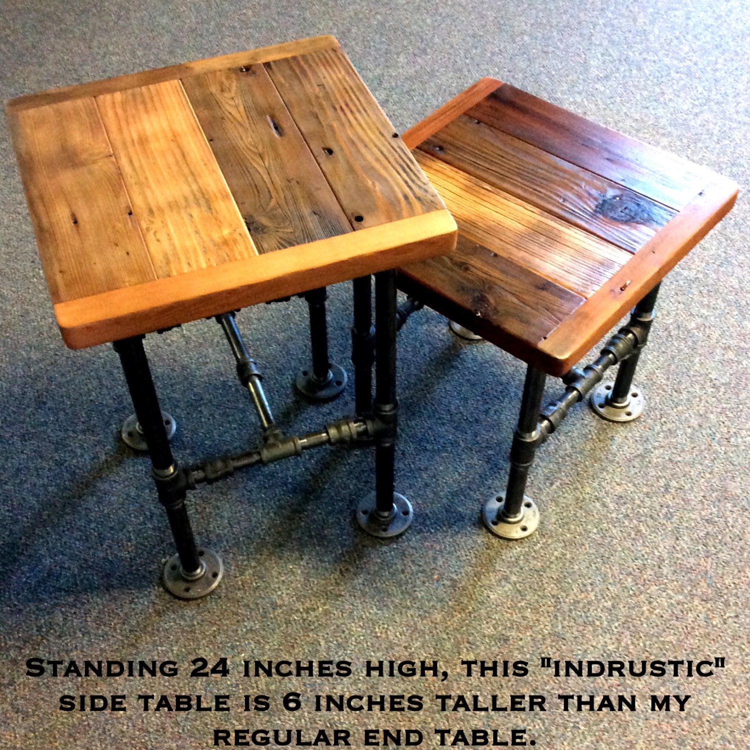 Industrial Side Table with Reclaimed Wood and Black Pipe 24