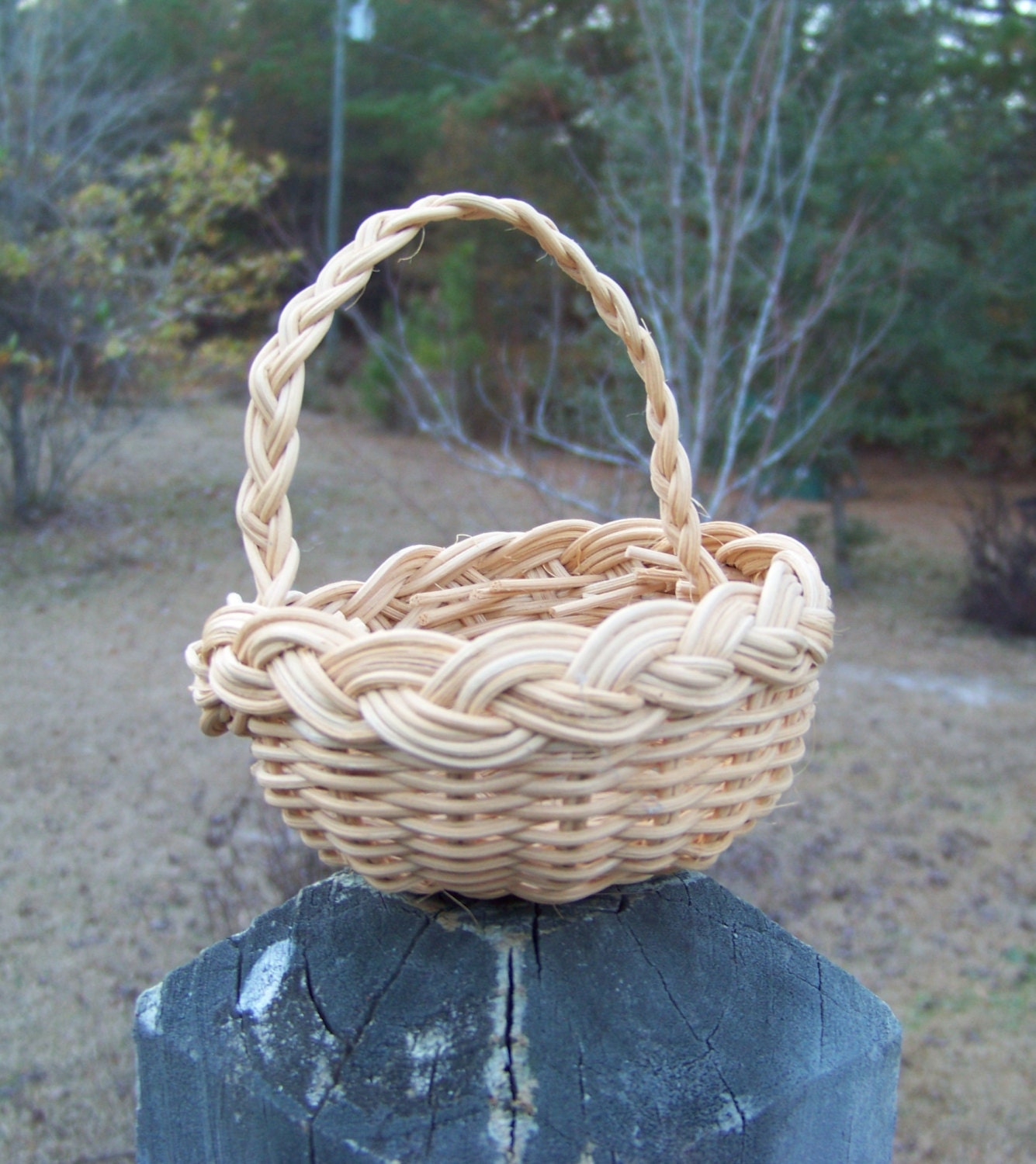 Handmade Woven Reed Basket...Miniature Basket...Christmas