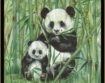 4 Panda Bear Paper Decoupage Napkins - Use For Crafts, Mixed Media, Scrapbooking, Collage And Altered Art Projects