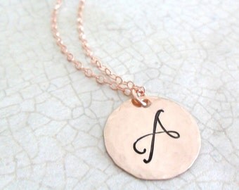 Rose Gold Initial Necklace | Rose Gold Script Monogram | Large Letter Monogram | Rose Gold Jewelry | Layering Necklace | Initial Jewelry